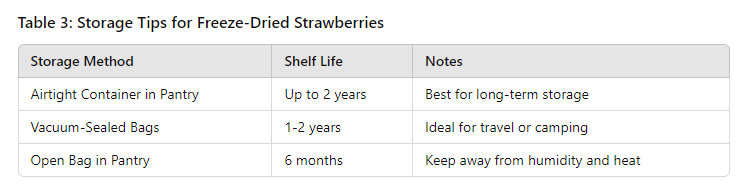 table of What to Do with Freeze-Dried Strawberries