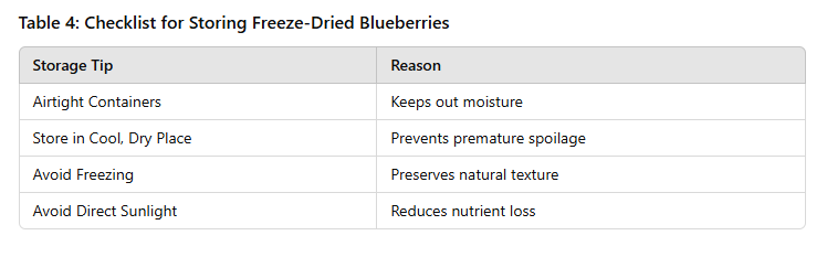 table of How to Use Freeze-Dried Blueberries